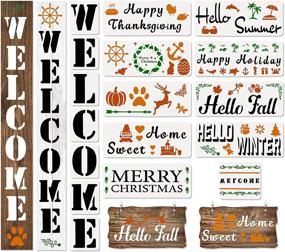 img 4 attached to 🍁 17PCS Vertical Double Sided Fall Farmhouse Stencils for Wood Painting - Large Welcome Fall Décor, Outdoor Decorations, Wood Farmhouse Templates for Fall Porch Signs