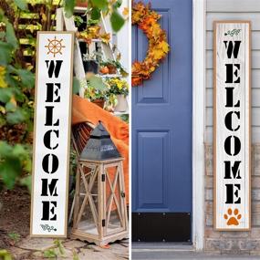 img 3 attached to 🍁 17PCS Vertical Double Sided Fall Farmhouse Stencils for Wood Painting - Large Welcome Fall Décor, Outdoor Decorations, Wood Farmhouse Templates for Fall Porch Signs