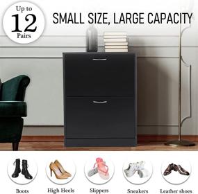 img 2 attached to Modern 2-Tier Shoe Storage Cabinet for Entryway, Floor Shoe Organizer with Doors - KD ModySimble, Black