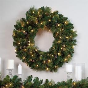 img 2 attached to 🎄 National Tree Company 30 Inch Pre-Lit Artificial Christmas Wreath: Green Carolina Pine with White Lights, Pine Cone Decorations - Christmas Collection