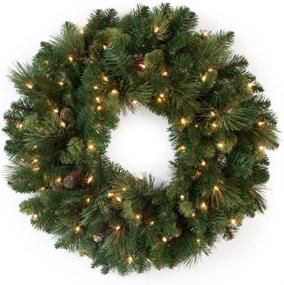 img 4 attached to 🎄 National Tree Company 30 Inch Pre-Lit Artificial Christmas Wreath: Green Carolina Pine with White Lights, Pine Cone Decorations - Christmas Collection