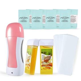 img 4 attached to Professional Hair Removal Wax Roller Kit - Honey Waxing Kit with 2 Soft Wax Cartridges & 100 Non-Woven Wax Strips - Portable Pink Wax Heater Machine for Women & Men - Depilatory Waxing Roller Kit for Sensitive Skin