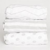 nodnal co. pack n play playard portable mini crib fitted sheets set of 3 - 100% jersey knit gray cotton pack and play for baby girl/boy playpen - grey/white chevron, polka dot and stripe sheets - 160 gsm logo