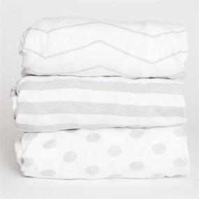 img 4 attached to NODNAL CO. Pack n Play Playard Portable Mini Crib Fitted Sheets Set of 3 - 100% Jersey Knit Gray Cotton Pack and Play for Baby Girl/Boy Playpen - Grey/White Chevron, Polka Dot and Stripe Sheets - 160 GSM