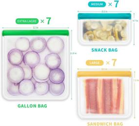img 3 attached to 👜 21 Pack Reusable Storage Bags BPA Free: Leak-proof Freezer Bags for Food Storage - Includes 7 Reusable Gallon, 7 Sandwich, and 7 Snack Bags - Washable, Eco-Friendly Lunch Bags