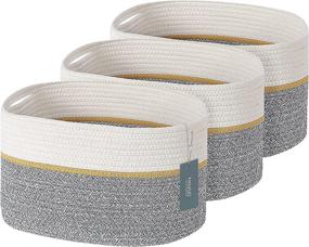 img 4 attached to Set of 3 Foldable Cotton Rope Storage Baskets with Handles, 15x10x9 Inch, Ideal for Office Organization, Books, Towels, Nursery - Gray and White