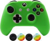 🎮 hikfly silicone controller cover skin protector case faceplates kits for xbox one x/one s/slim controller - enhanced gaming experience with 4pcs green thumb grips caps logo