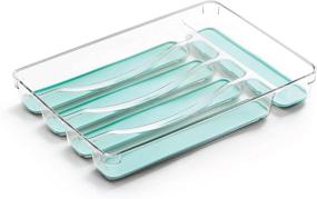 img 4 attached to 🔵 BINO 5-Slot Silverware Organizer, Aqua - Achieve Drawer Bliss with Soft Grip Lining