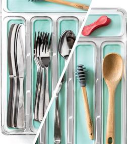 img 1 attached to 🔵 BINO 5-Slot Silverware Organizer, Aqua - Achieve Drawer Bliss with Soft Grip Lining