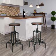 industrial vintage bar stool set of 2 - rustic adjustable 26-30 inch wood metal stool for kitchen and bar - swivel counter height farmhouse stool - black finish логотип