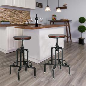 img 4 attached to Industrial Vintage Bar Stool Set of 2 - Rustic Adjustable 26-30 Inch Wood Metal Stool for Kitchen and Bar - Swivel Counter Height Farmhouse Stool - Black Finish