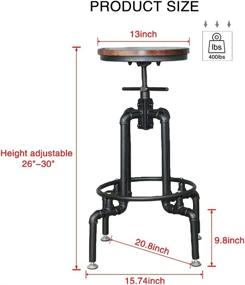 img 1 attached to Industrial Vintage Bar Stool Set of 2 - Rustic Adjustable 26-30 Inch Wood Metal Stool for Kitchen and Bar - Swivel Counter Height Farmhouse Stool - Black Finish