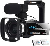 enhanced video camera camcorder: 4k ultra hd, zoom, live streaming, youtube recorder – stabilizer, remote control, 16x digital zoom, 2 batteries! logo