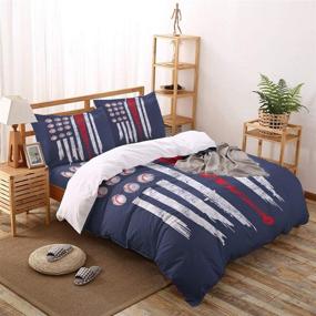 img 3 attached to Picpeak Home Bedding Set - Full Size Baseball American Flag Duvet Cover Set - Lightweight Soft Bed Sheets - 4 Piece Set includes 1 Duvet Cover, 1 Flat Sheet, and 2 Pillow Covers - Ideal for Children, Adults, and Teens