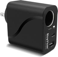 🔌 roypow 36w usb c charger with car cigarette lighter socket & 3-ports wall charger, 18w pd3.0 travel plug 110v/120v to 12v/3a ac to dc converter power adapter for iphone, galaxy, pixel, ipad logo