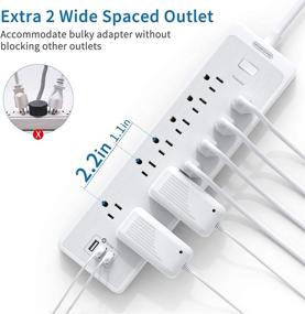 img 1 attached to 🔌 NTONPOWER 25 Ft Extension Cord Power Strip with 12 Outlets, 2 Wide Spacing, 3 USB Ports, Surge Protector, 2100 Joules, 15A Overload Protection Switch, Mountable for Home Office Workbench - White