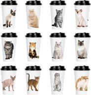 youngever 72 sets disposable coffee cups with lids - hot coffee to-go cups, sturdy paper cups with lids, cute cat kitten theme design logo