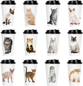img 4 attached to Youngever 72 Sets Disposable Coffee Cups with Lids - Hot Coffee To-Go Cups, Sturdy Paper Cups with Lids, Cute Cat Kitten Theme Design