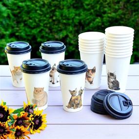 img 2 attached to Youngever 72 Sets Disposable Coffee Cups with Lids - Hot Coffee To-Go Cups, Sturdy Paper Cups with Lids, Cute Cat Kitten Theme Design