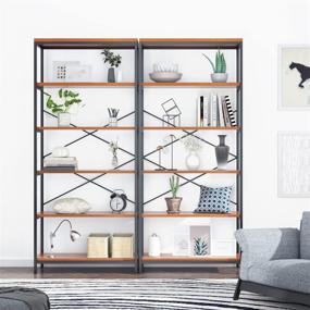 img 2 attached to 📚 BATHWA Industrial 5 Shelf Bookcase - Metal and Wooden Bookshelves, Rustic Standing Storage Shelf Organizer for Home Office Study - 71'' Height