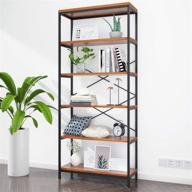 📚 bathwa industrial 5 shelf bookcase - metal and wooden bookshelves, rustic standing storage shelf organizer for home office study - 71'' height логотип