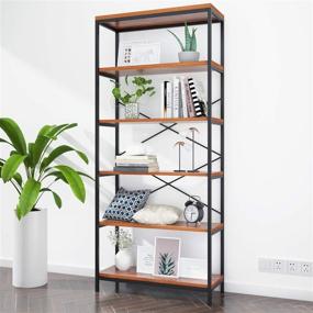 img 4 attached to 📚 BATHWA Industrial 5 Shelf Bookcase - Metal and Wooden Bookshelves, Rustic Standing Storage Shelf Organizer for Home Office Study - 71'' Height