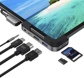 img 4 attached to 🔌 6-in-1 iPad Pro USB C Hub Adapter for iPad Pro 12.9/11 inch (2018-2020) - 4K HDMI, USB 3.0, PD Charging, SD/TF, 3.5mm Headphone Jack