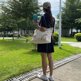img 3 attached to 👜 Embroidered Oversized Baseball Shoulder Handbag - Softball Prints Canvas Sport Travel Tote for Women - Utility Beach Bag, Ideal Gift