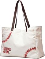 👜 embroidered oversized baseball shoulder handbag - softball prints canvas sport travel tote for women - utility beach bag, ideal gift logo