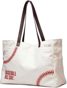 img 4 attached to 👜 Embroidered Oversized Baseball Shoulder Handbag - Softball Prints Canvas Sport Travel Tote for Women - Utility Beach Bag, Ideal Gift