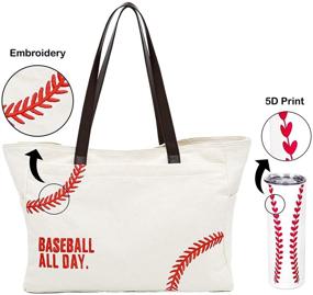 img 1 attached to 👜 Embroidered Oversized Baseball Shoulder Handbag - Softball Prints Canvas Sport Travel Tote for Women - Utility Beach Bag, Ideal Gift