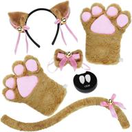 🐱 abida cat cosplay costume - complete 5 piece set: cat ears, tail, collar, paws gloves, and vampire teeth fangs for halloween logo