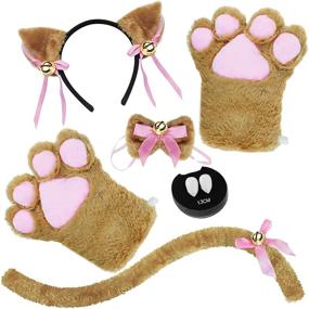 img 4 attached to 🐱 Abida Cat Cosplay Costume - Complete 5 Piece Set: Cat Ears, Tail, Collar, Paws Gloves, and Vampire Teeth Fangs for Halloween
