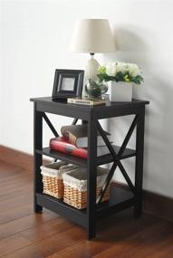 img 3 attached to 🪑 Stylish Black Finish Wooden X-Design Chair Side End Table with 3-Tier Shelf - Organize with Elegance!