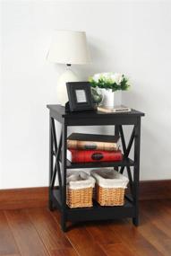 img 2 attached to 🪑 Stylish Black Finish Wooden X-Design Chair Side End Table with 3-Tier Shelf - Organize with Elegance!