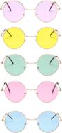 🕶️ vintage 60's 70's style john lennon circle glasses - penta angel 5pcs colored round retro hippie sunglasses for men women party favors, dressing costume accessory логотип