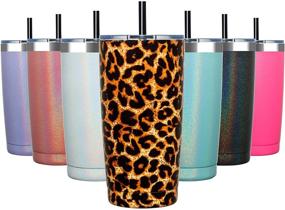 img 4 attached to 🐆 ALOUFEA 20oz Stainless Steel Tumbler - Vacuum Insulated Double Wall Coffee Cup with Lid & Straw - Powder Coated Travel Mug, Leopard Design