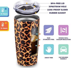 img 2 attached to 🐆 ALOUFEA 20oz Stainless Steel Tumbler - Vacuum Insulated Double Wall Coffee Cup with Lid & Straw - Powder Coated Travel Mug, Leopard Design