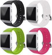 fcloud 4pcs sport bands compatible with fitbit ionic smart watch soft replacement sport wristbands for women/men (black/white/green/rose logo