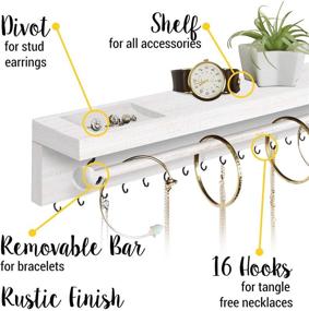 img 2 attached to 📿 Rustic White Necklace Jewelry Organizer with Farmhouse Wood Decor - Wall Mounted Holder for Necklace, Earrings, and Rings - Bedroom Boho Shelf Rack - Hanging Jewelry Storage Hooks