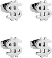 💰 stainless steel money studs - dollar sign earrings (2 pairs) logo