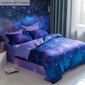 img 3 attached to 🌌 Queen Size Galaxy Duvet Cover - Reversible 3-Piece Set with Modern Universe Star Print - Soft and Lightweight Microfiber Comforter Cover - Navy Blue and Purple
