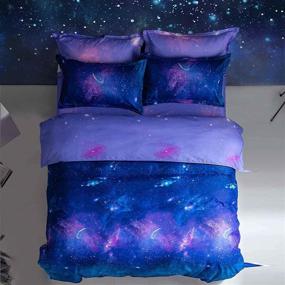 img 2 attached to 🌌 Пододеяльник Galaxy размера Queen Size - Реверсивный комплект из 3 предметов с современной печатью звезд Вселенной - Мягкий и легкий чехол-наволочка из микрофибры - Темно-синий и фиолетовый.