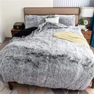 🛏️ cottonblue luxury faux fur comforter cover queen size: plush velvet fluffy duvet set - 3pc, washable, 100% microfiber logo