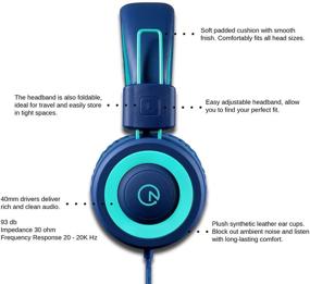 img 2 attached to 🎧 Наушники для детей noot products K11 с складной конструкцией, стереозвук и без спутывания проводов - Проводные накладные наушники для детей/подростков/мальчиков/девочек/смартфонов/школы/Kindle/путешествий на самолете/самолет/планшета (Темно-синий/Бирюзовый)