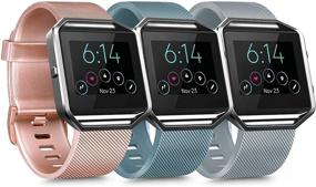 img 4 attached to 3-пакет силиконовых ремешков для Fitbit Blaze - совместимые заменяемые спортивные браслеты для женщин и мужчин, маленький размер, розовое золото, графит, серый.