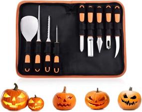 img 1 attached to Premium Halloween Pumpkin Carving Kit: 9-Piece Stainless Steel Tools Set with Anti-Slip Rubber Handle & Storage Bag - Perfect for DIY Halloween Decorations!