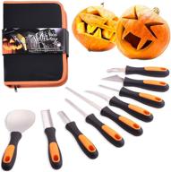 premium halloween pumpkin carving kit: 9-piece stainless steel tools set with anti-slip rubber handle & storage bag - perfect for diy halloween decorations! logo