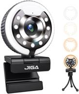 jiga 1080p webcam with microphone, light auto-focus, and adjustable color light - perfect for youtube, skype, zoom, twitch, obs, xsplit, and video calling - includes metal tripod for easy setup logo