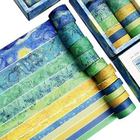 img 4 attached to 🌿 Washi Tape Set of 12 Rolls: Van Gogh Starry Night Decorative Green Leaves Floral Blue Yellow Masking Tape for Crafts, Scrapbooking, Bullet Journals, and DIY Projects - Perfect Gift Wrapping (Yellow)